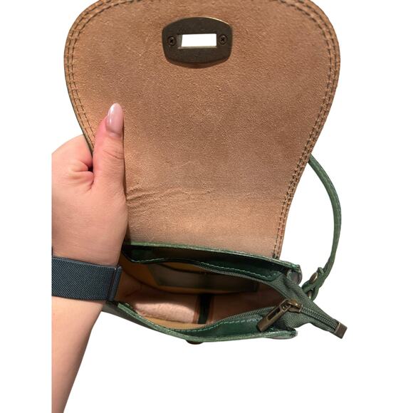Vera Pelle Green Italian Leather Crossbody Bag Brass Hardware - Picture 7 of 7